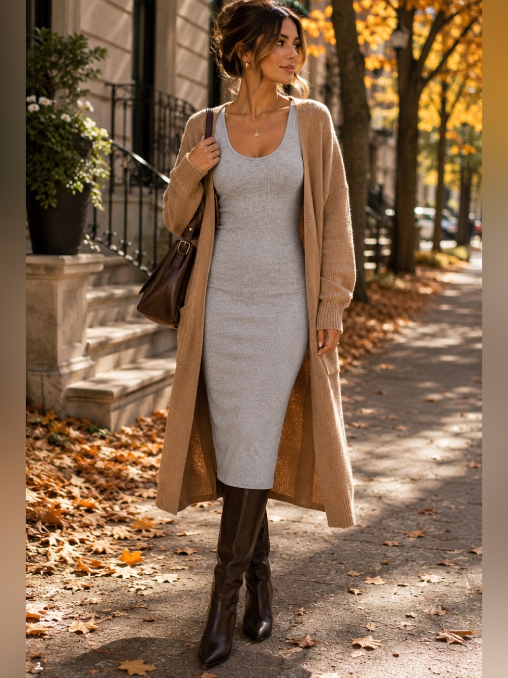 River Island Gray Ribbed Bodycon Midi Dress M Stretch Tank Layering Fall Minimal